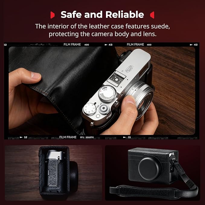 SMALLRIG Leather Case Kit for FUJIFILM X100VI, Including Leather Half Case, Flip Cover and Shoulder Strap, Genuine Leather Material, Portable and Protecting, Black-5622