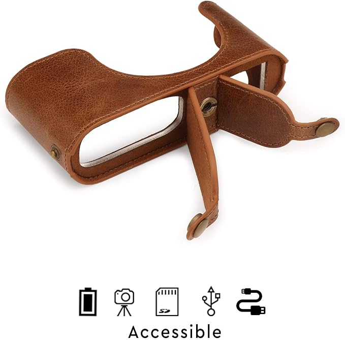 MegaGear MG1719 Ever Ready Genuine Leather Camera Half Case Compatible with Leica Q2 - Brown