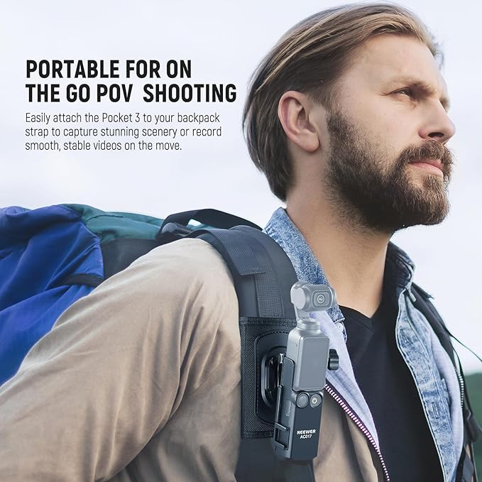 NEEWER Basics 4 in 1 Accessories Kit Compatible with DJI Osmo Pocket 3, Backpack Strap Mount Kit with Bracket Cage Extension Adapter, Clip, J Buckle, T Bolt for Trekking Hiking Camping, GP-67