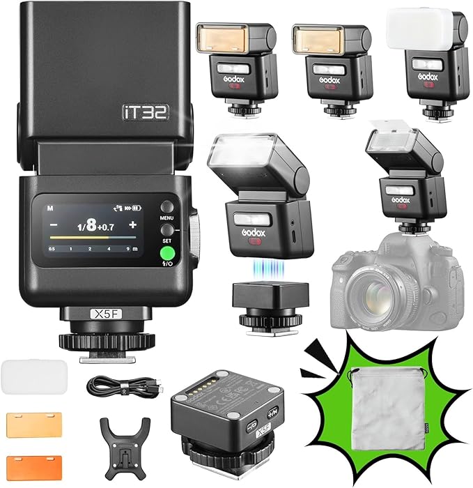 Godox iT32 TTL Camera Flash for Fuji with X5F Wireless Flash Trigger, Magnetic Hot Shoe, Built-in 2.4G Receiver, Compatible with X-T4,X-T3,X-T30,X-T20,X-Pro2,X-Pro1,X100F, X100T etc.