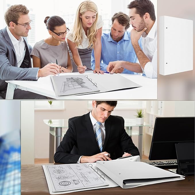 Resholder 2 Pcs 3 Ring Binder 11"x17" Binder Poly Panel Featuring 1" D Ring Fit 11" x 17" Paper Size for Store Artwork Poster Paper PP Material (White)