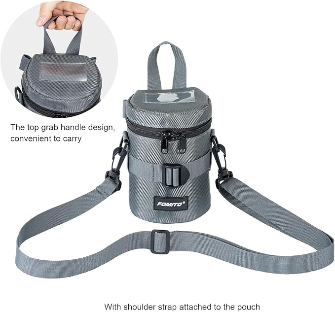 FOMITO Camera Lens Case Pouch Bag for Canon EF-S 17-55mm/17-85mm,EF 35mm f2, Nikon AF-S 18-200mm/18-105mm/18-300mm, Fujifilm XF 56mm f1.2 R & More Lens Below 3.94" x 6.1"(D x L) - Grey M size