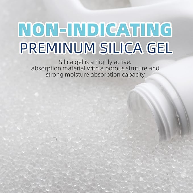 22.5LBS Pure White Silica Gel Desiccant Beads, 1-3mm Reusable Silica Beads, Moisture Absorber
