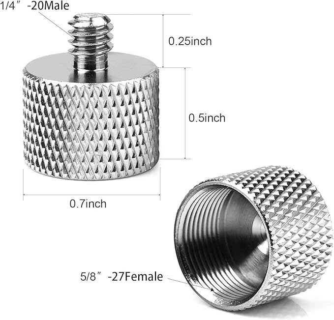 Mic Stand Adapter, ChromLives Microphone Screw Adapter 1/4''-20 to 5/8''-27 Male to Female Threaded Mic Adapter, for Camera Monitor, Microphone Stand, 4 Pack (sliver)