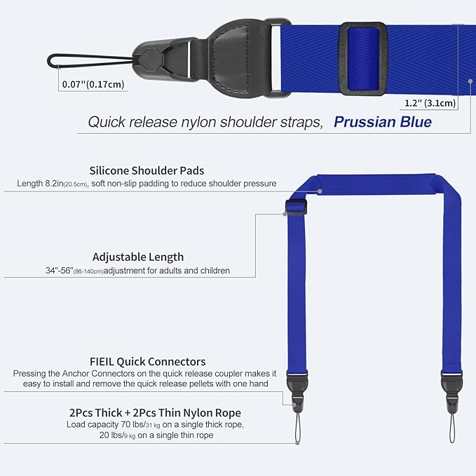 Adjustable Shoulder Straps, Universal IPad lanyard, Silicone Padded Camera Strap with Quick Release Buckle, Comfort Neck Strap for Cameras, iPads, Tablet Case, Binoculars (Prussian Blue)