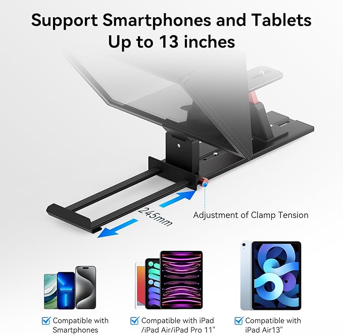 Desview P13 Portable Teleprompter for Camera Compatible with 12.9" Tablets Wireless Remote Control Foldable Sun Hood Lightweight (1.7kg) for Video Recording Vlogging Live Streaming