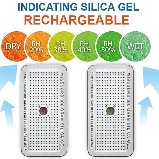 100 Gram Indicating Silica Gel Canister, Silica Gel Desiccant Canister (Orange to Green), Reusable Desiccant Dehumidifier, Pack of 10