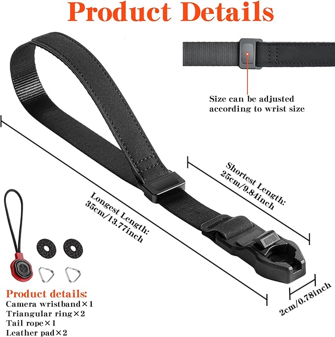 Quick Release Camera Wrist Strap – Compatible for Peak Design Buckle 0.78 inch Wide 198lbs Load Capacity Compatible with SLR Camcorders Telescopes & More