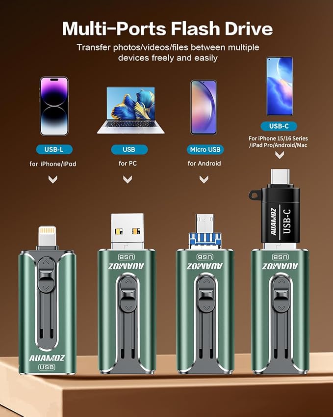 AUAMOZ 512GB Flash Drive Intended for iPhone, Memory Stick Storage Files Photos Videos Backup, Compatible with iPhone iPad Android PC, Plug and Play, No Application Required (Green)