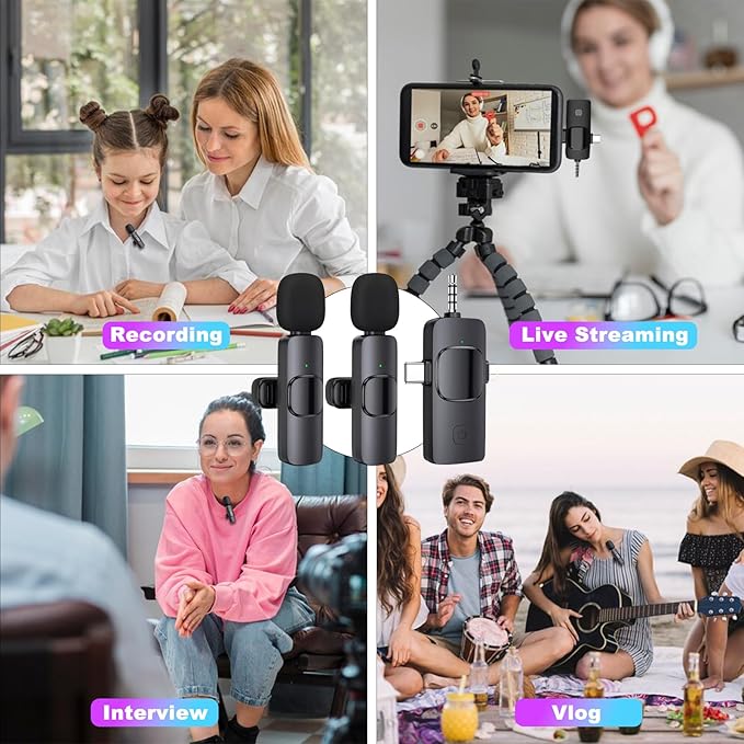 Wireless Microphone for iPhone, Camera, USB-C Mini Microphone 3 in 1, Professional Mini Mic with Noise Reduction, Lavalier, Lapel Mic for Video/Vlog/TikTok/YouTube