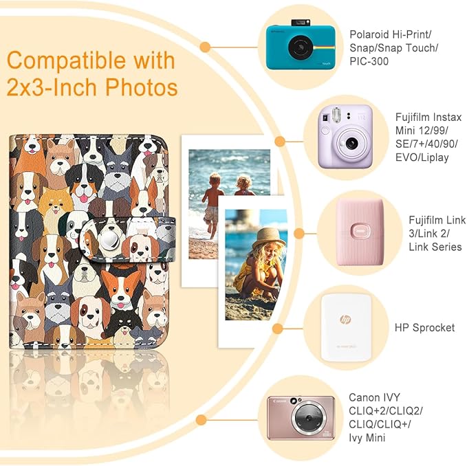 Lebrocoli Dogs Small Photos Album for 2x3 Inch Films, 56 Pockets Mini Cute Albums Book for Polaroid Fujifilm Instax Mini Instant Camera Printer, Kpop Photocard Pictures Binders Holders Storage