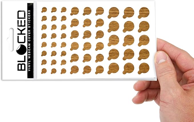 Webcam/Camera Vinyl Covers | 57 Tabbed Low-Tack Restickable Webcam Sticker | 3-Sizes | Wood Grain Textured 57-Pack Tabbed