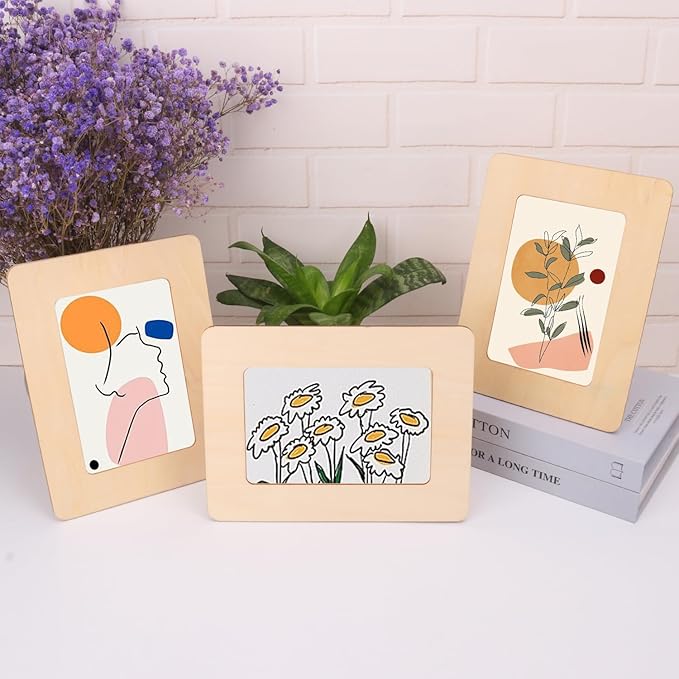 kukmakri 30 PCS Unfinished Wooden Picture Frames Set with 4.72 x 6.81 inch Photos, Wooden Frames for Crafts, Standing Postcard & Photos Picture Frame Set –Suitable for Crafts DIY, Souvenir Decoration