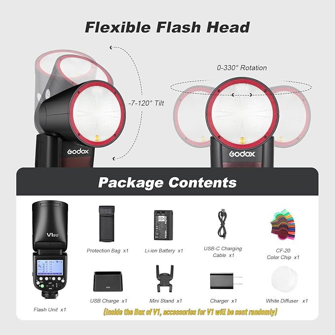 Godox V1S USA V1 SU Round Head Flash for Sony TTL Hot Shoe Flash 2.4G X Wireless HSS 1/8000s 2980mAh Lithium Battery LED Modeling Lamp Shot speedlight with Tri-Color Diffuser for Sony(USA Version)