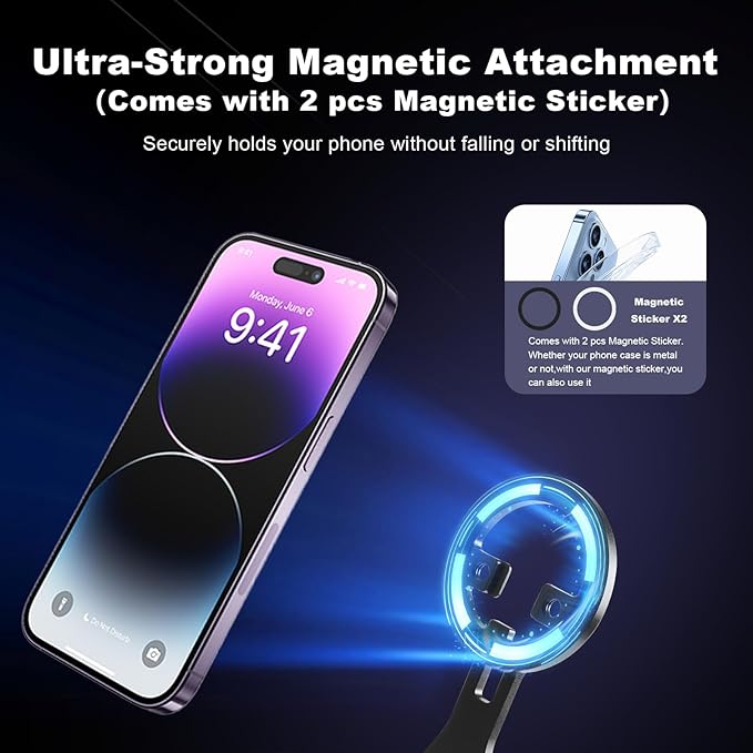 Universal Magnetic Phone Mount Holder with Sticker,Adjustable Rotatable Smartphone Holder Adapter with Cold Shoe Mount for Tripod/Selfie/Cage for iPhone 17/16/15/14 Series and Andriod Phone