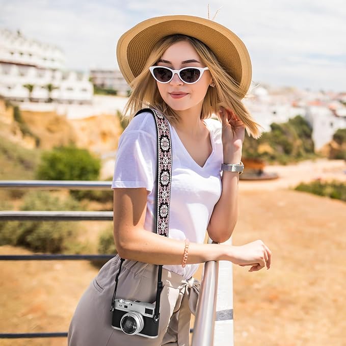 Neck Strap Silicone Camera Straps - Padded Camera Strap, 1.5" Wide Adjustable Nylon Shoulder Strap - Compatible with Canon, Nikon, Sony, and More DSLR and Mirrorless Cameras (Off White)