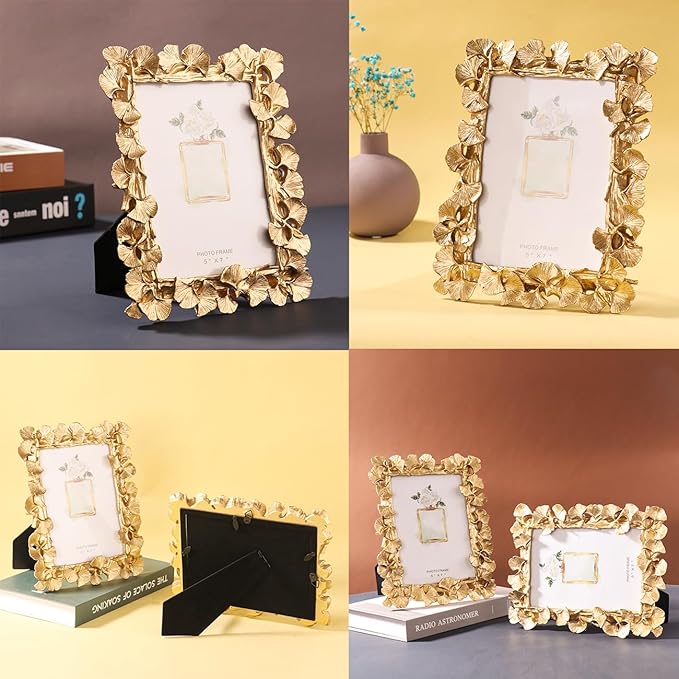 Picture Photo Frames 4x6, Gold Leaf Photo Frame,Vintage Picture Frame for Tabletop Stand or Hanging, Elegant Picture Frames for Desk or Wall,Tabletop, Counterspace, Shelf (Gold, 4x6)