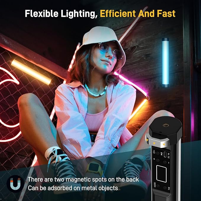 GVM BX8C RGB Tube Light with Spotlight, Full Color Photography Handheld LED Video Lighting Wand Stick with Bluetooth Control, 6 Pixel Effects 12 Lighting Scenes, 2000K-10000K, 3300mAh Battery