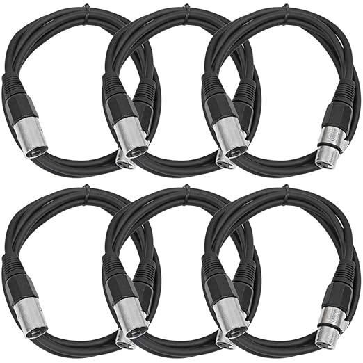 SEISMIC AUDIO - SAXLX-6 - 6 Pack of 6' Black XLR Male to XLR Female Patch Cables - Balanced - 6 Foot Patch Cords