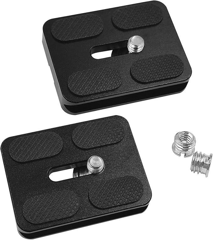 2 PCS Camera PU50 Quick Release Plate + 2 Pcs 1/4"-3/8" Screw, Aluminum Alloy Universal 38mm Camera Plates Mount with 1/4''-20 Screw Fits Arca-Swiss Standard for DSLR Tripod Ball Head, PU-50
