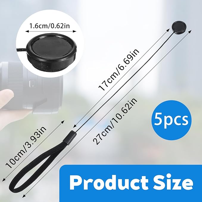 5 Pack Lens Cap Leash, Lens Cap Keeper, Camera Lenses Caps Leash with Elastic for Mirrorless Camera Lenses