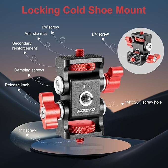 FOMITO Aluminum Alloy Dual Head 1/4'' Screw and 1/4''(3/8'') Screw hole , DSLR Rabbit cage Monitor Bracket with Adjustable Damping Photography Expansion Accessories Red Color