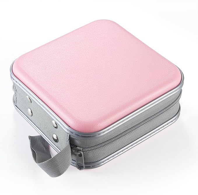 alavisxf xx CD Case, 48 Capacity Hard Plastic DVD Case Portable Zipper CD Holder Large Storage Disc Wallet Bag for Car Home Travel (Light Pink, 48 Capacity)