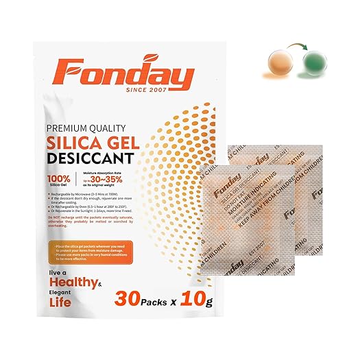 10g x 30 packs Fonday Rechargeable Silica Gel Desiccant Packets Fast Reactivate Desiccant Bags Moisture Indicating Orange to Green