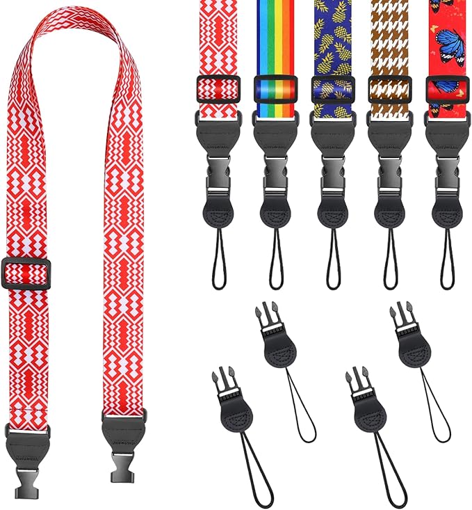 Red and White Geometric Shoulder Strap, Adjustable Camera Strap with 2 Sets of Quick-Release Buckles, Comfortable Neck Strap for iPad, Tablet, Camera, Laptop, Binocular, Luggage Bag