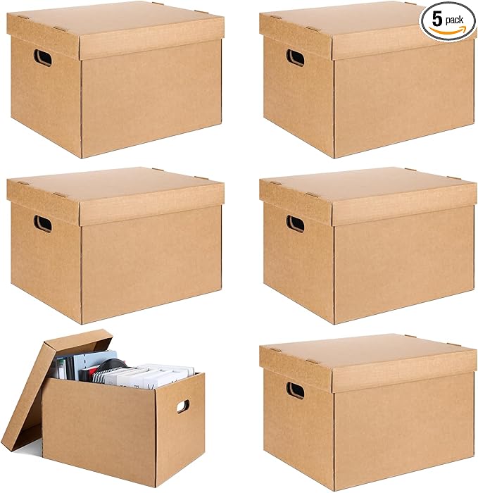 Kritkin 5 Pcs Acid Free Archival Record Storage Cartons Bulk 15 x 12 x 10 Inch Acid Free Box Buffered Corrugated Board Photo Storage Box for Storing Documents Magazines Photos Cards Prints (Kraft)