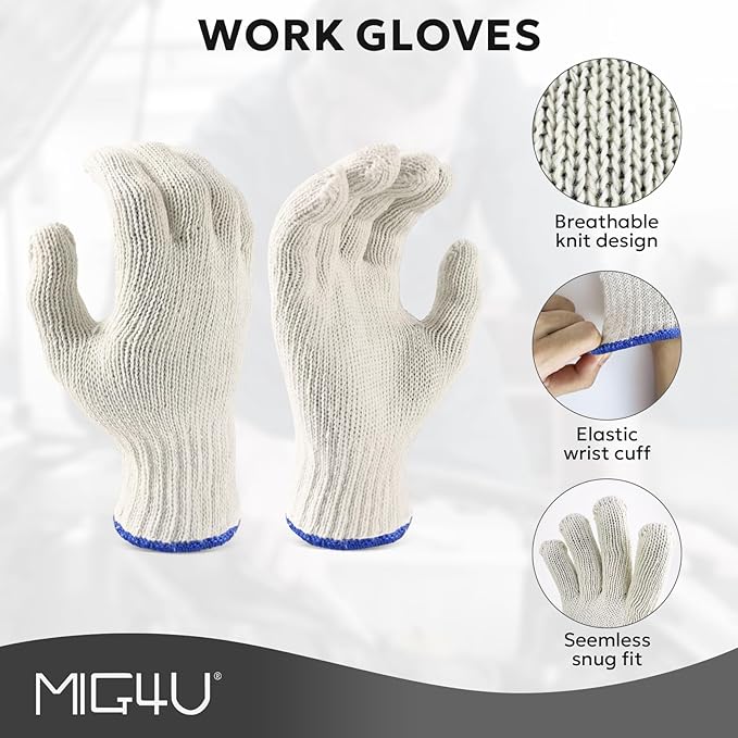 MIG4U 12 Pairs Work Gloves - Cotton String Gloves for Safety Work - Glove Liner Hand Saver Heat Protection for BBQ (Medium, Economic)