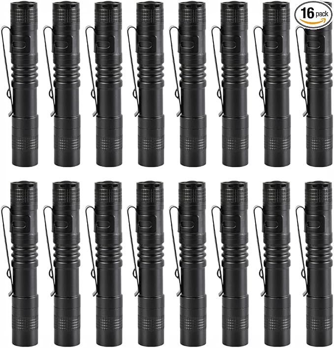 Mini Flashlight, 16 Pack Pocket Flashlight, Small Pen Light Flashlights with Clip, AAA Battery Powered Portable Pen Flashlights Ideal for Emergency Repair Camping and Outdoor Use White Light