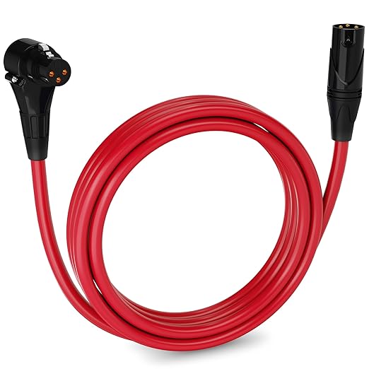 LyxPro 10 Feet Right Angle XLR Female to Male 3 Pin Mic Cord for Powered Speakers Audio Interface Professional Pro Audio Performance Camcorders DSLR Video Cameras and Recording Devices - Red