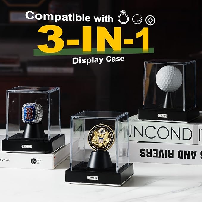 JupDec Golf Ball Display Case, Clear Acrylic Single Golf Holder with Durable Base, Dustproof Cube Showcase with Black Velvet Interior, Ideal Gift for Sports Memorabilia Fans & Collectors