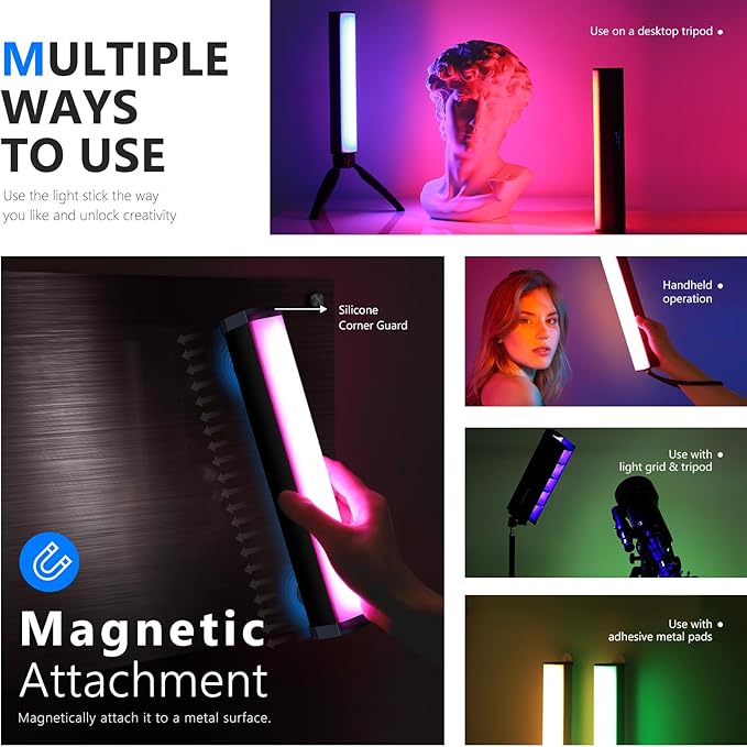 NEEWER RGB LED Video Light Stick, Touch Bar & APP Control, Magnetic Handheld Photography Lighting Wand, Dimmable 3200K~5600K CRI98+ Full Color LED Light with 6400mAh Battery, 17 Scenes, RGB1