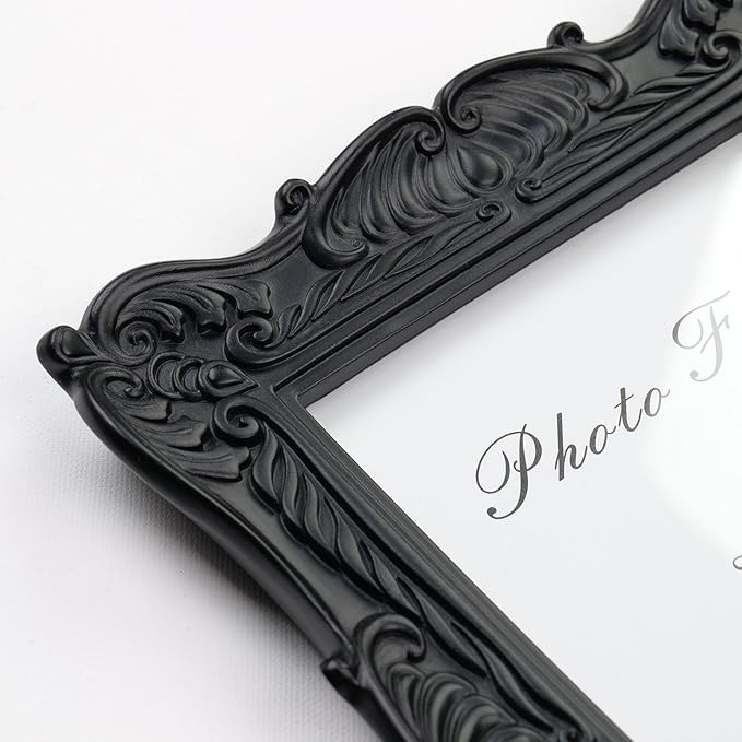 Cuspin 5x7 Black Picture Frame, Vintage Photo Frame Retro Gothic Home Decor Decorative Hand-Carved Resin with Detailed Design for Tabletop Display or Wall Hanging