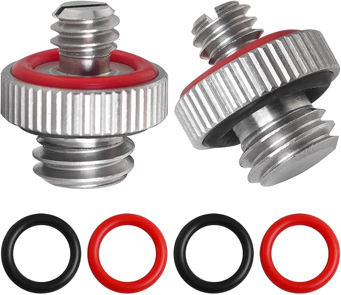2PCS 1/4 Male to 3/8 Male Threaded Tripod Screw Adapter Conversion Screw with Rubber Grip and Groove Stainless Steel Silver for DSLR Monopods