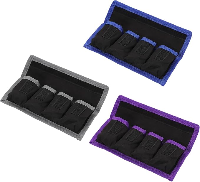 PATIKIL Camera Battery Pouch Case, 4 Pocket Nylon DSLR Battery Case Holder Storage Bag for AAA, LP-E6, LP-E8, NP-FW50, EN-EL14, EN-EL15 Batteries (Gray, Blue, Purple)