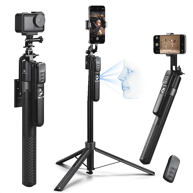 K&F CONCEPT 71“ Face Tracking Tripod, Auto Face Tracking Selfie Stick, Auto Face Tracking Tripod 360 Totation with Stand, Gesture Control, Remote Control