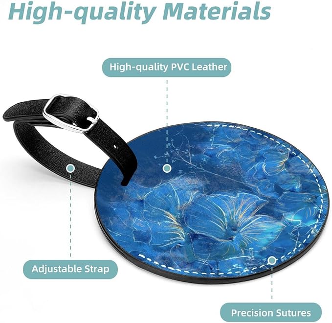 2 Pack Luggage Tags Abstract Blue Floral Suitcase Tags Travel Bag ID Identifier Luggage Tag