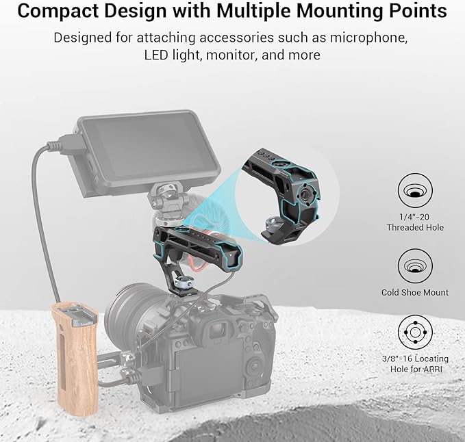 SmallRig Top Handle with 3/8"-16 Locating Pins for ARRI Grip for Camera Cage, Universal Video Rig with 5 Cold Shoe Adapters to Mount DSLR Camera with Microphone/LED Light/Monitor - 3765