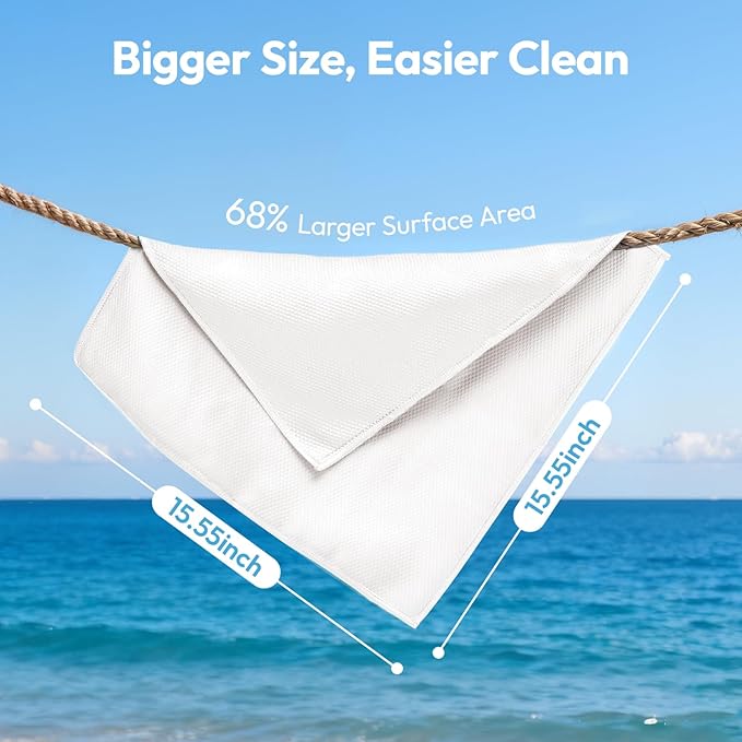 Nanoscale Microfiber Cloths 15.55”x 15.55”, Glass Window Mirror Stainless Steel Car Cleaning, Streak-Free, Lint-Free, Super Thick & Absorbent, Reusable, 6 Pack (White)