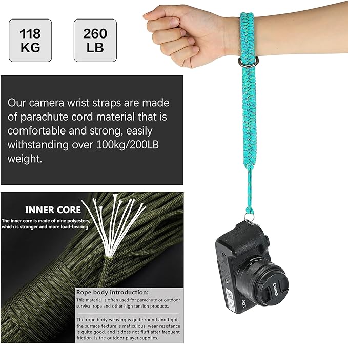 Hargedis Camera Wrist Strap, Hand-Woven Paracord Camera Hand Strap High-end and Secure Universal Adjustable, Suitable for Canon Sony Nikon Panasonic Fujifilm Olympus (Blue)