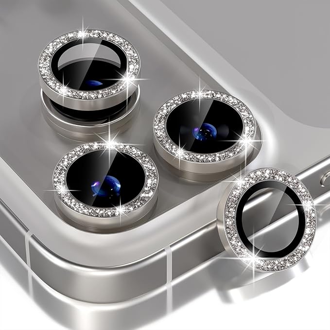Choiche Compatible for iPhone 17 Pro/iPhone 17 Pro Max Camera Lens Protector Bling, 9H Tempered Glass Camera Cover Screen Protector Metal Ring Decoration Accessories (Glitter-Titanium Natural)