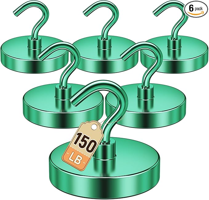 DURMATE Strong Magnetic Hooks, 150lbs Magnet Hooks for Cruise Cabin, Cruise Essentials, Large Green Magnetic Hanger, Fridge Magnets for Camper Accessories, Key Holder, Door Decorations, Classroom