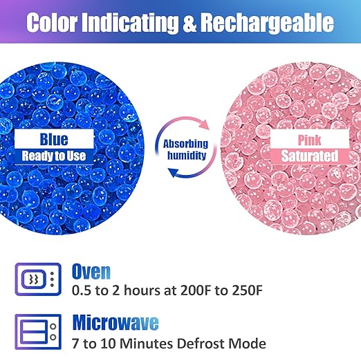 4LBS Desiccant Beads, Premium Blue Indicating Reusable Silica Gel Beads Bulk, Industry Standard 3-5 mm Desiccant Dehumidifier for 3D Filament, Electronic Devices, Camera, Documents, Safe (10PCS Bags
