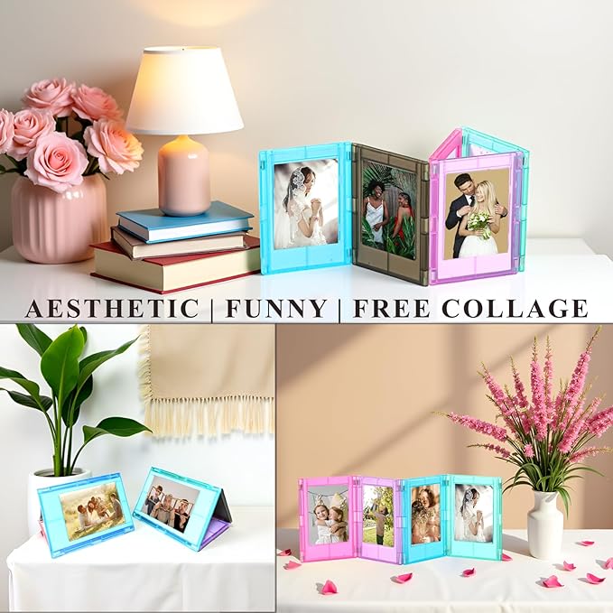 JOYZO 2x3 Magnetic Picture Frames, 6 Pack Small Frames with Front Covers for Fujifilm Instax Mini Films, fits for Polaroid Instax 12 11 90 8 41 99 40 50 EVO Desk Refrigerator Display(Semi-Clear)