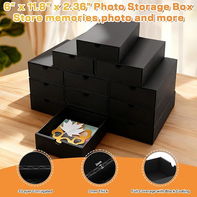 AOBOPLE 12 Pack Photo Storage Box,6" x 11.8" x 2.36" Multipurpose Storage Box to Store Photos,Index Cards,Postcards,Greeting Cards,6" x 6" Paper,Trading Cards,Keepsakes,Craft supplies,Documents