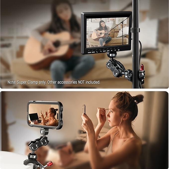 NEEWER Super Clamp with Cold Shoe & 1/4 Inch 3/8 Inch Thread Holes, Max. Load 4 kg, Crab Shaped Camera Tripod Holder for Most Photo Accessories, Compatible with SmallRig Magic Arm, Red ST81
