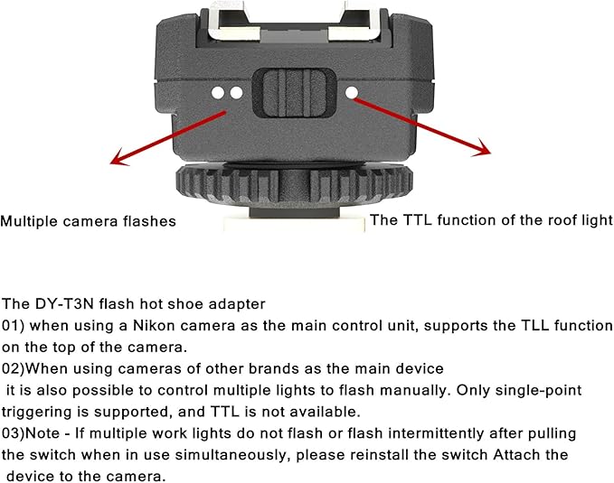 DY-T3N for Nikon Camera Flash Hot Shoe Adapter Mount Top-Mounted Expansion Accessory: Multi-Flash synchronous Shooting with Cable Converter A Set with 3 Wires (DY-T3N N03)